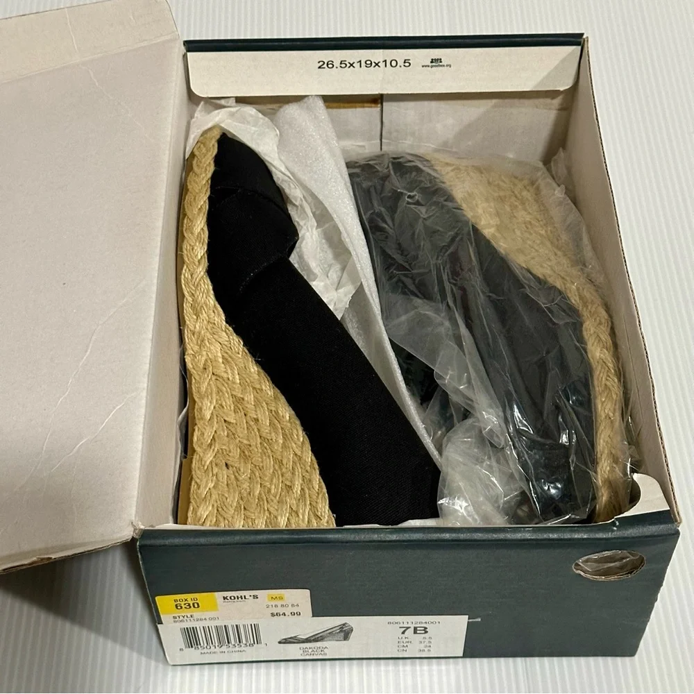 CHAPS Dakoda Black Canvas Espadrille Wedge Open Toes Heels Shoes size 7B